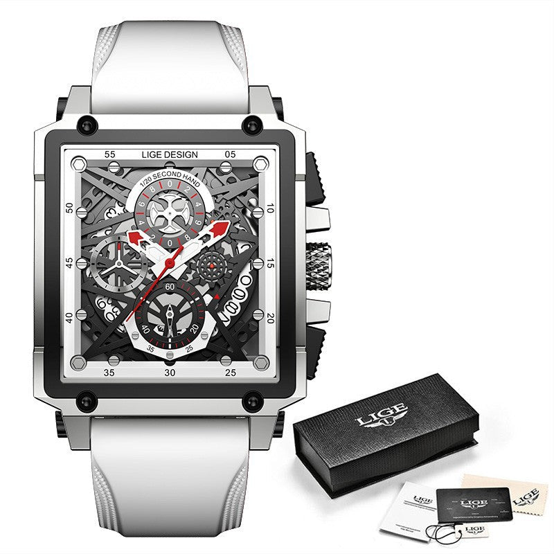 Lige New Men's Watch Square Multifunction Chronograph 30M Waterproof Watch - Korvel