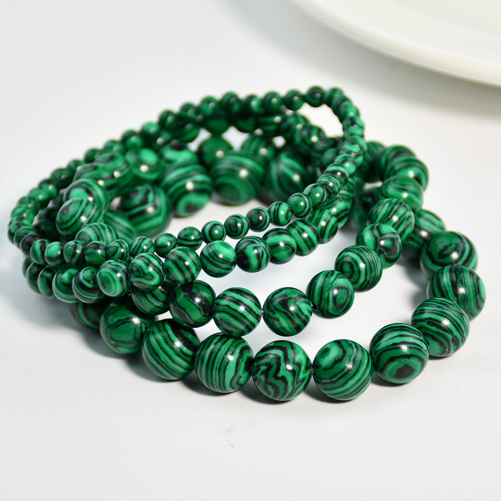Vintage malachite beaded bracelet stacking style green bracelet men and women elastic jewelry - Korvel