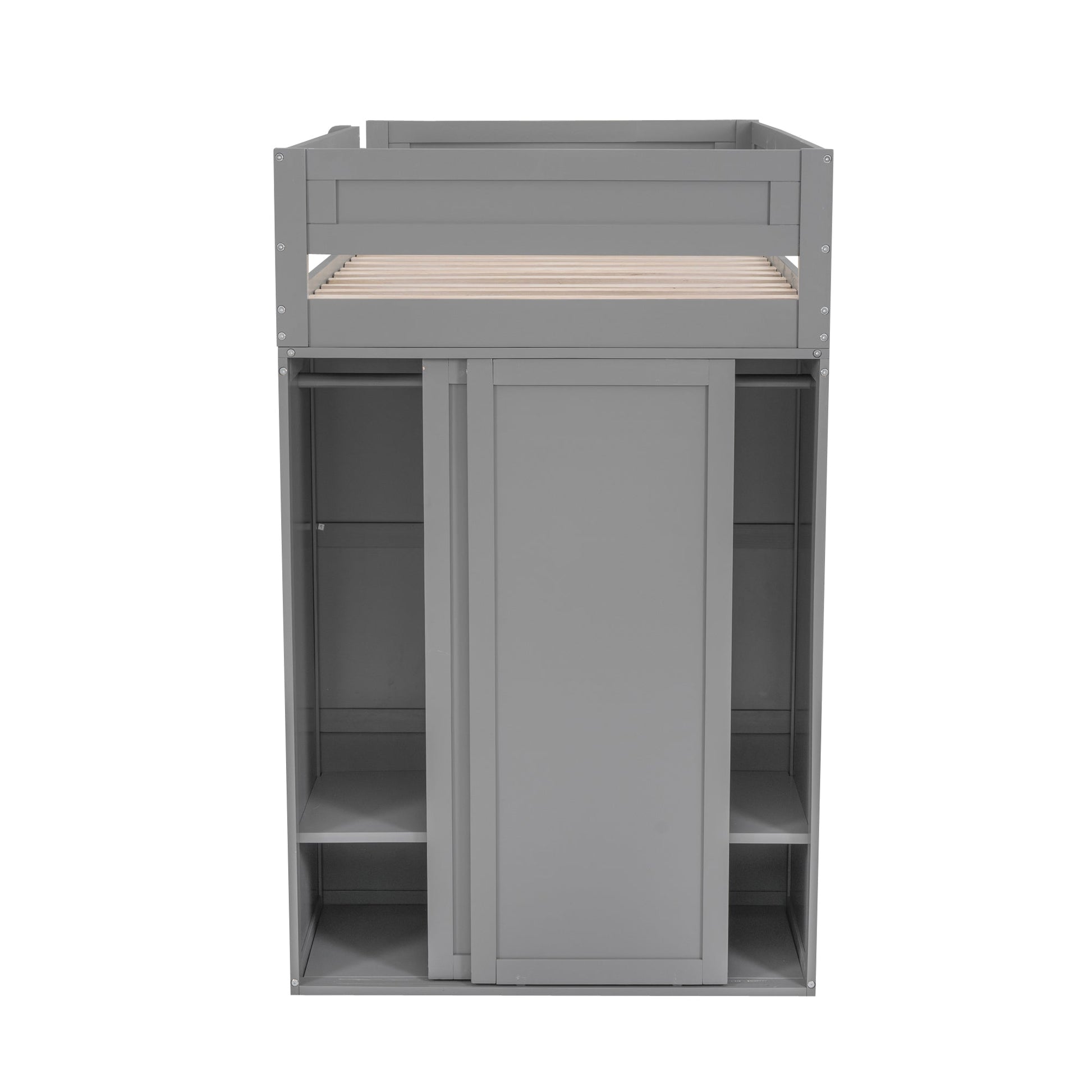Wood Twin Size Loft Bed with Wardrobes and 2-Drawer Desk with Cabinet Gray - Korvel