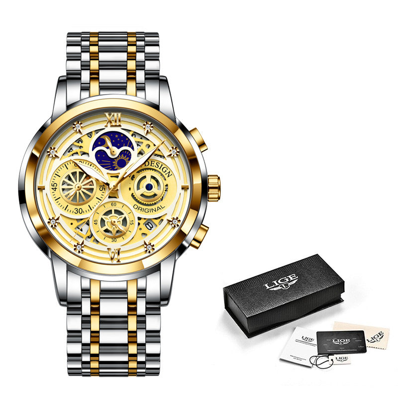 Montre à quartz squelettique multifonctionnelle pour hommes - Étanche