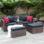 5 Pieces Outdoor Patio Garden Brown Wicker Sectional Conversation Sofa Set - Korvel