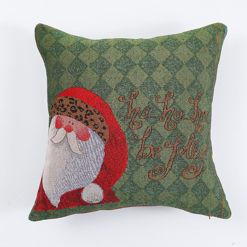 Housse de coussin de Noël tissée - Design d'élan et de bonhomme de neige