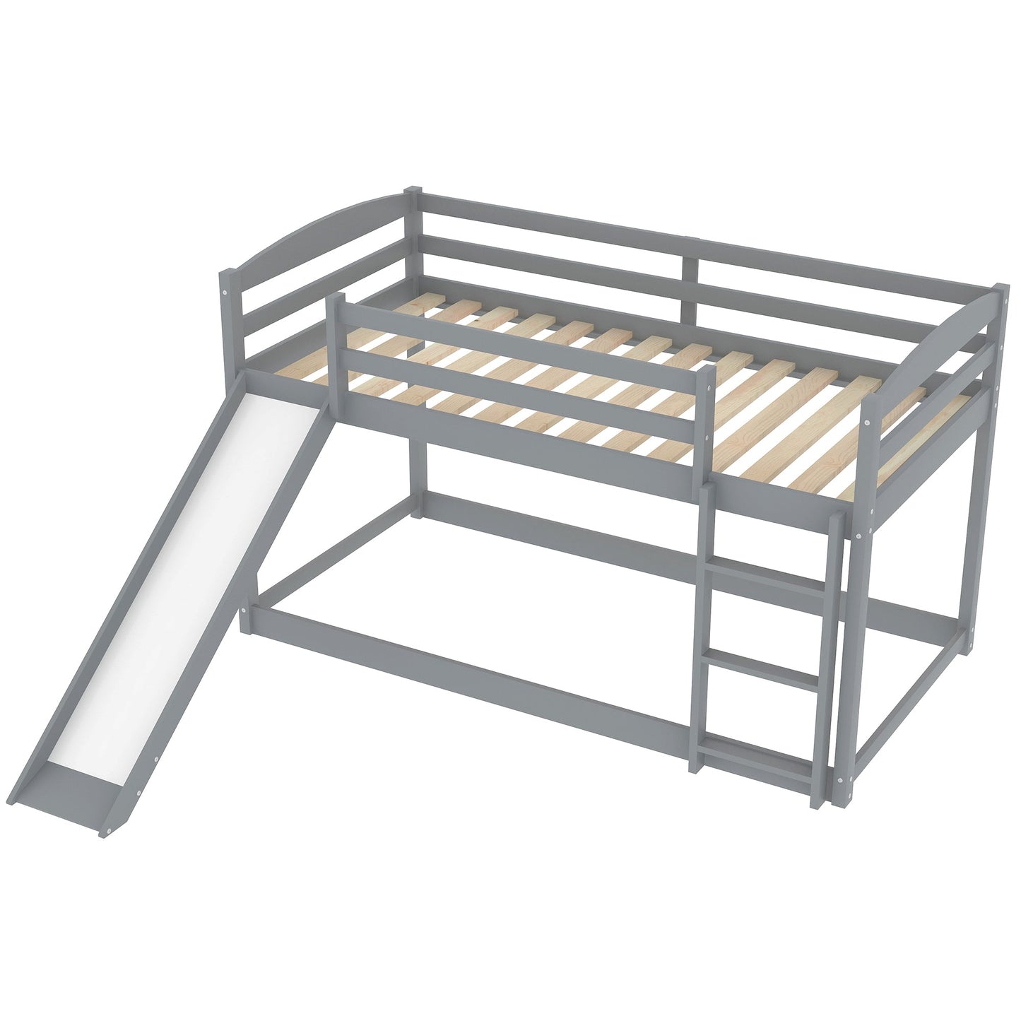 Twin over Twin Bunk Bed with Convertible Slide and Ladder Gray - Korvel