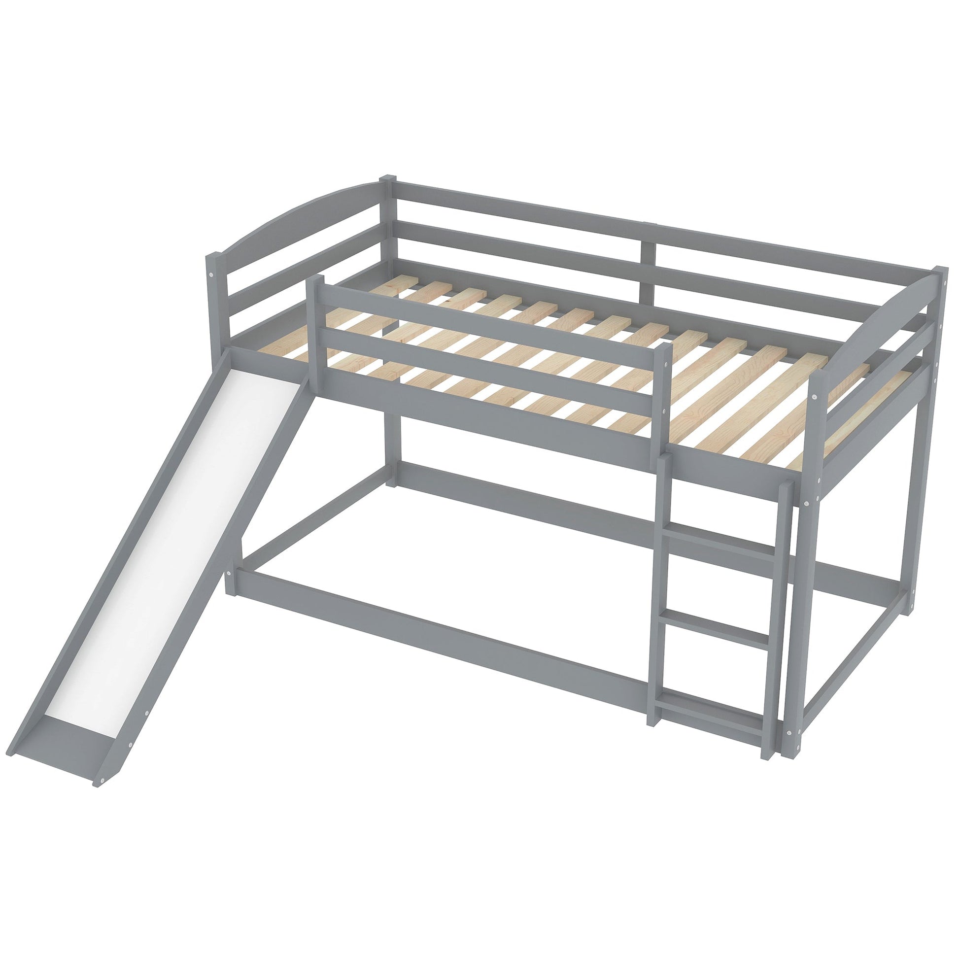 Twin over Twin Bunk Bed with Convertible Slide and Ladder Gray - Korvel
