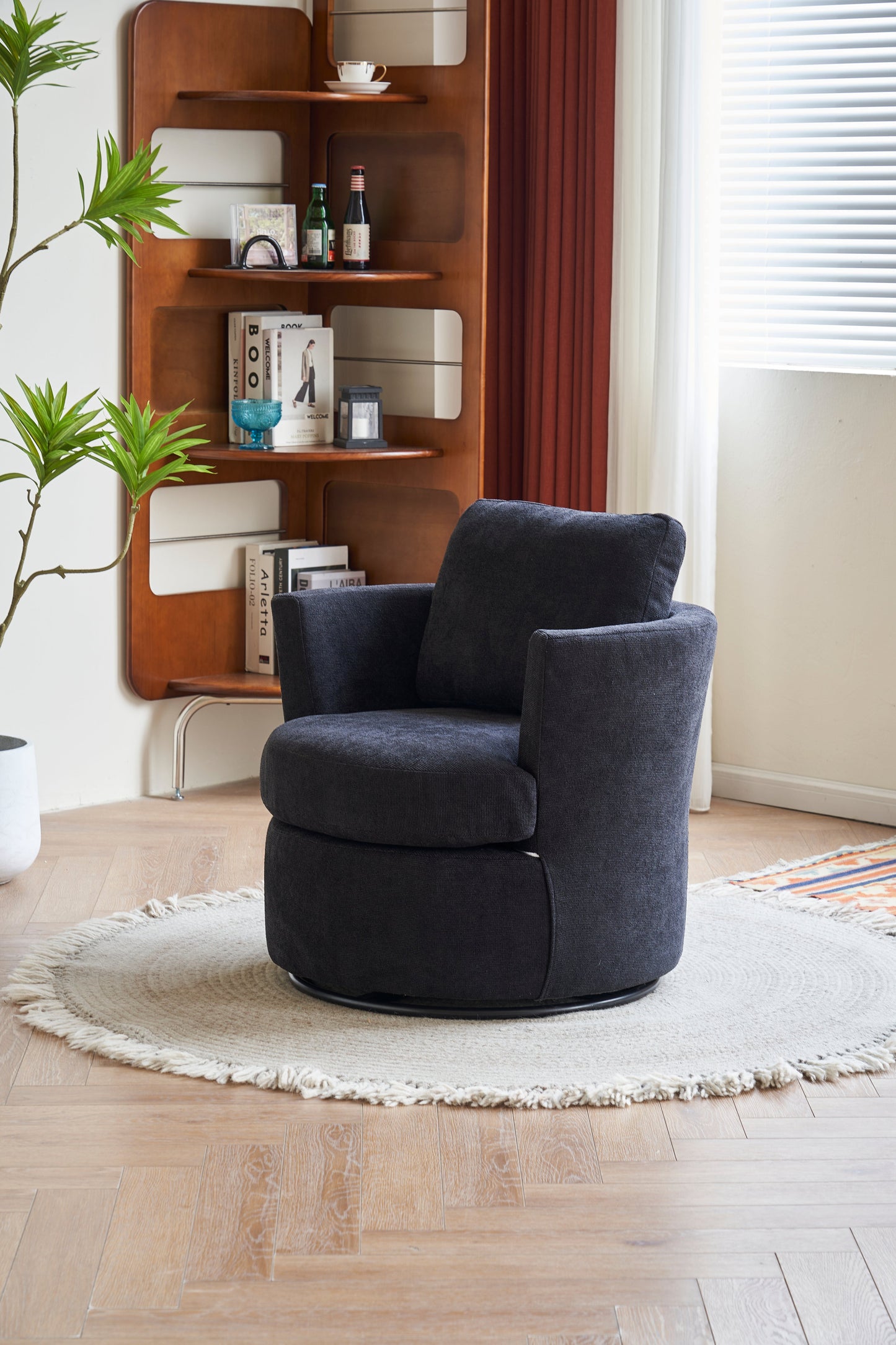 Rotating bucket chair living room comfortable circular sofa chair 360 degree rotating bucket chair armchair (black) - Korvel