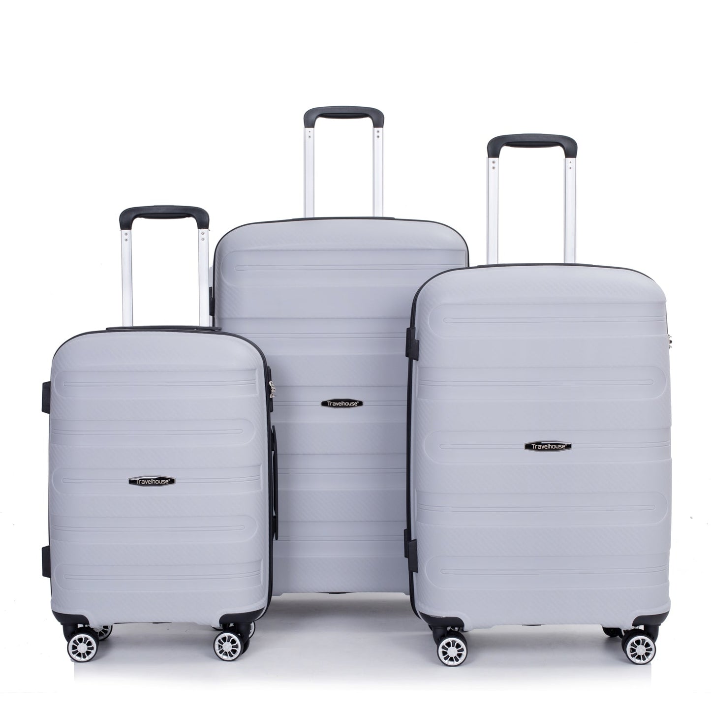 Hardshell Suitcase Spinner Wheels PP Luggage Sets Lightweight Durable Suitcase with TSA Lock,3-Piece Set (20/24/28) ,Silver - Korvel