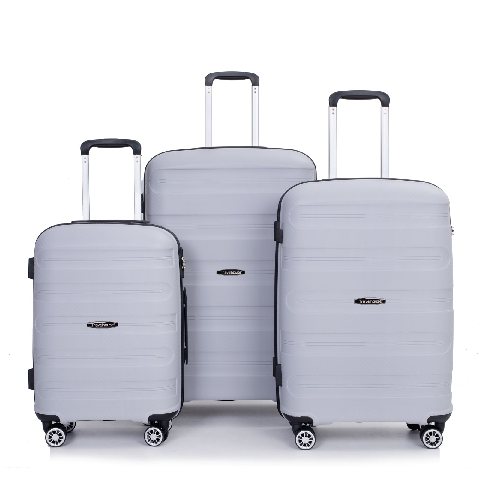 Hardshell Suitcase Spinner Wheels PP Luggage Sets Lightweight Durable Suitcase with TSA Lock,3-Piece Set (20/24/28) ,Silver - Korvel