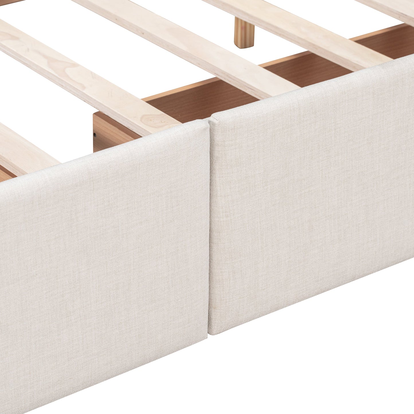 Upholstered Platform Bed with Classic Headboard and 4 Drawers No Box Spring Needed Linen Fabric Queen Size Beige - Korvel