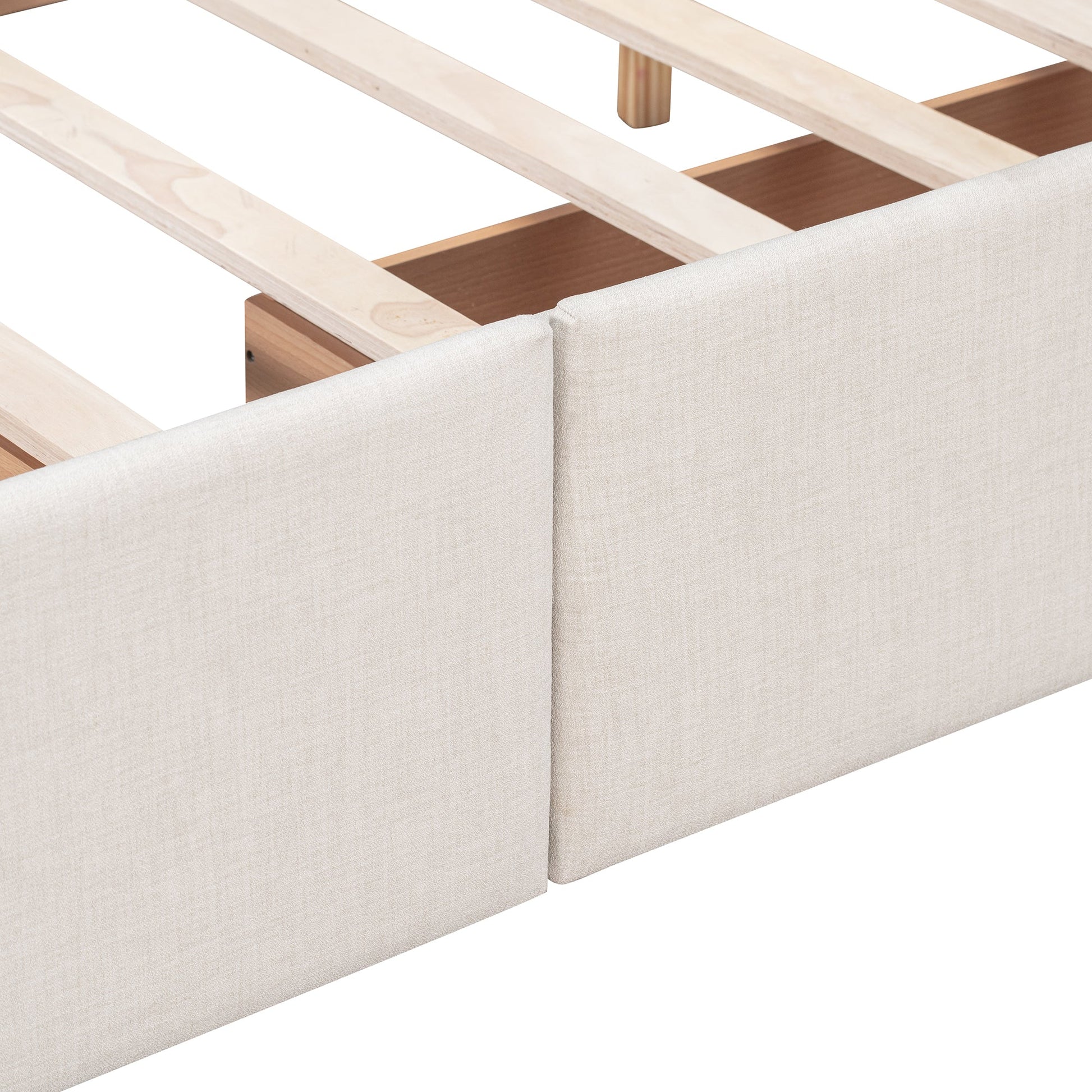 Upholstered Platform Bed with Classic Headboard and 4 Drawers No Box Spring Needed Linen Fabric Queen Size Beige - Korvel