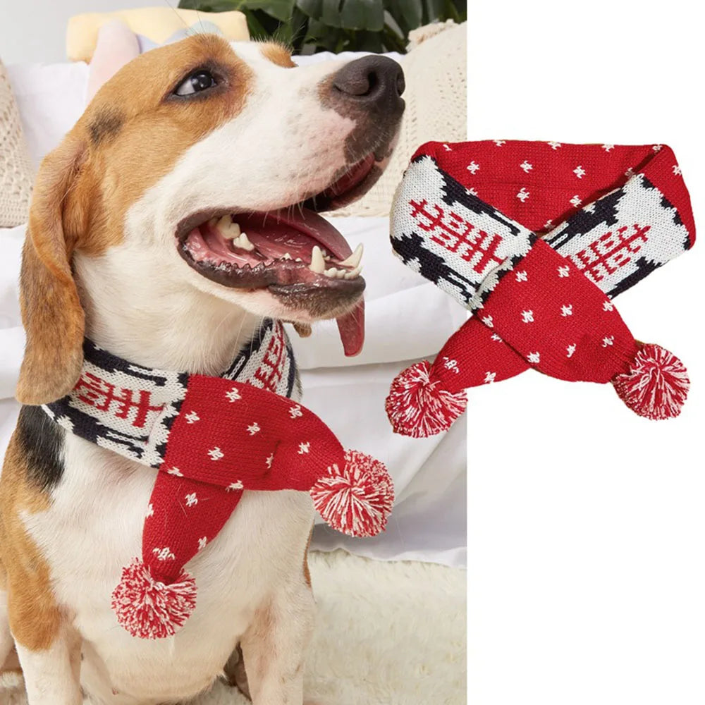 Knitted Christmas Dog Scarf with Elk Design