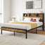 Full Size Bed Frame with Storage Headboard Metal Platform Bed with Charging Station Black - Korvel