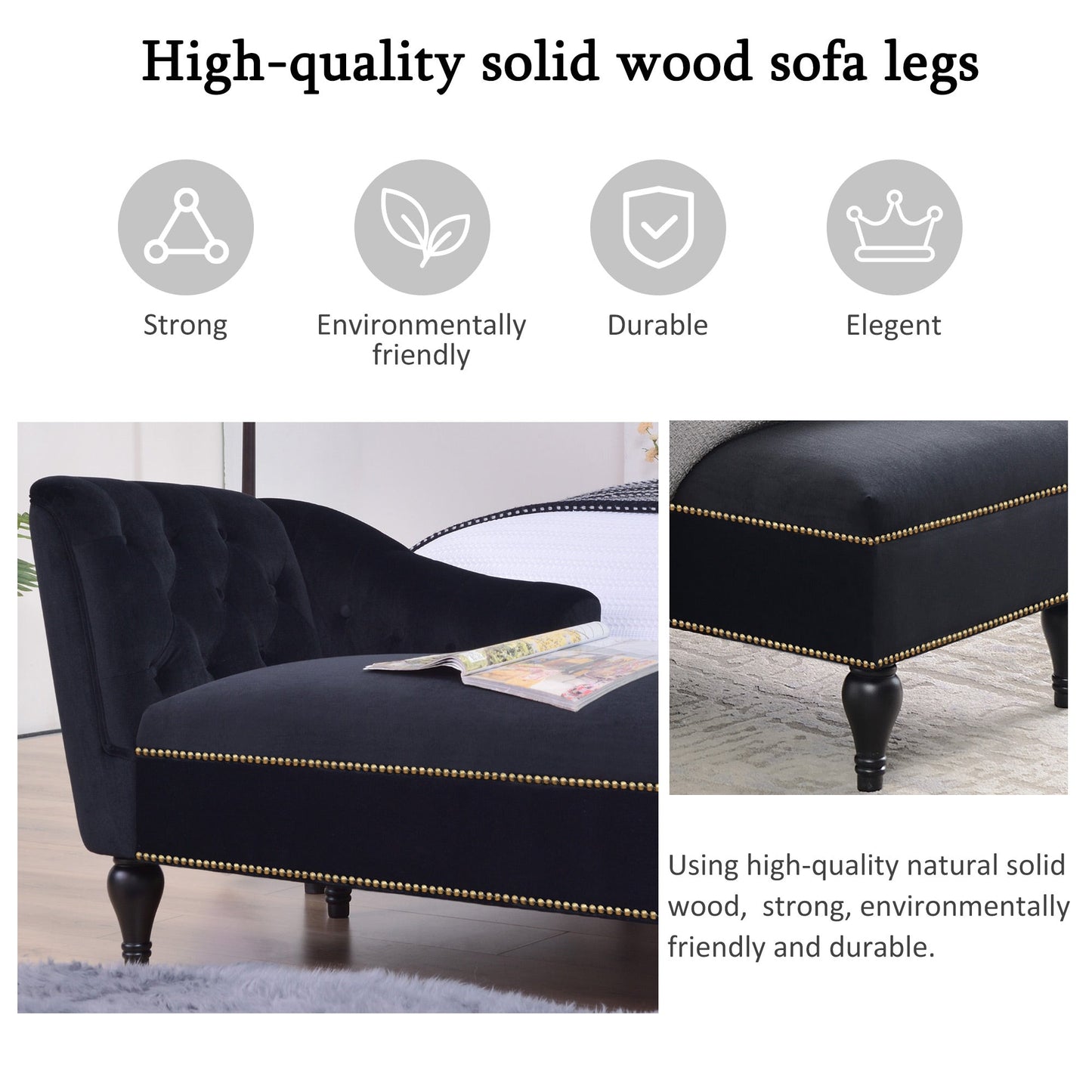 58-Inch Velvet Lounge Chair with Nailhead Trim