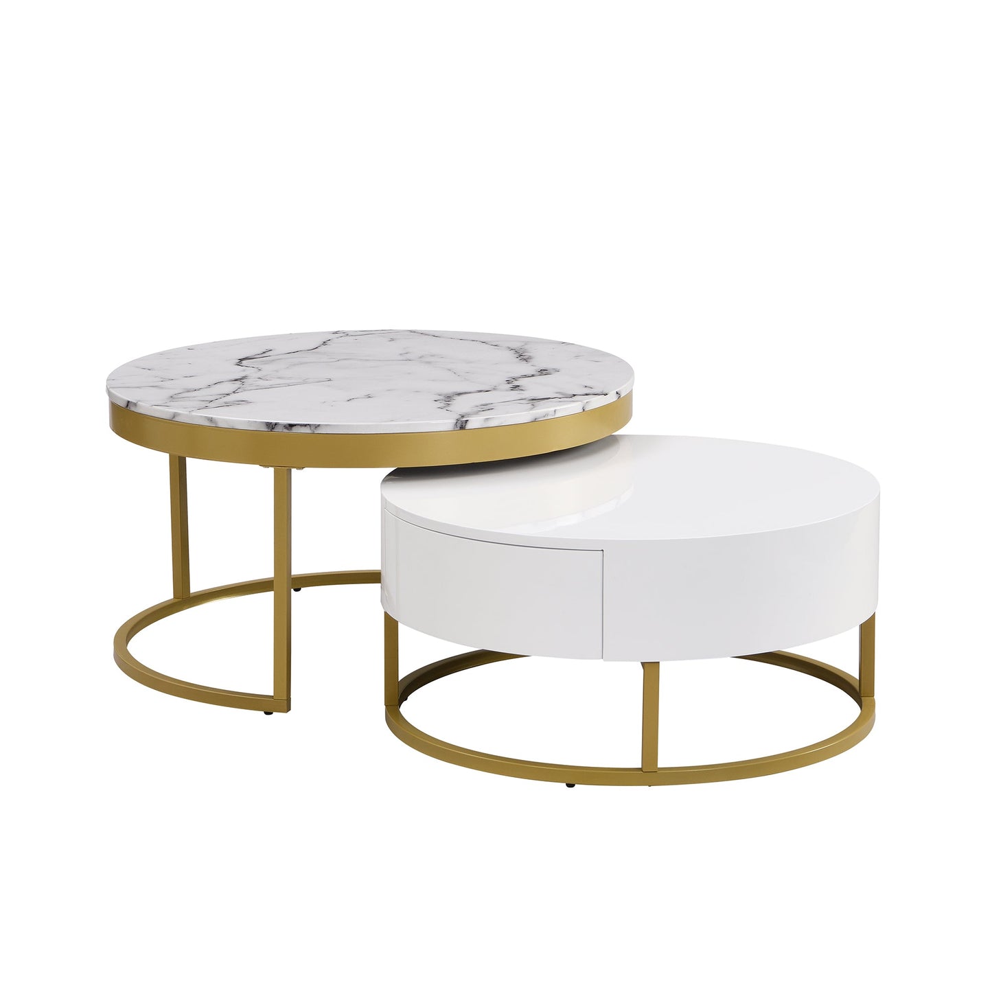 Mesa de café moderna redonda apilable con cajones en blanco