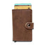 RFID Protected Vintage Automatic Leather Credit Card Holder Men Aluminum Alloy Hasp Business ID Multifunction Cardholder Wallet - Korvel