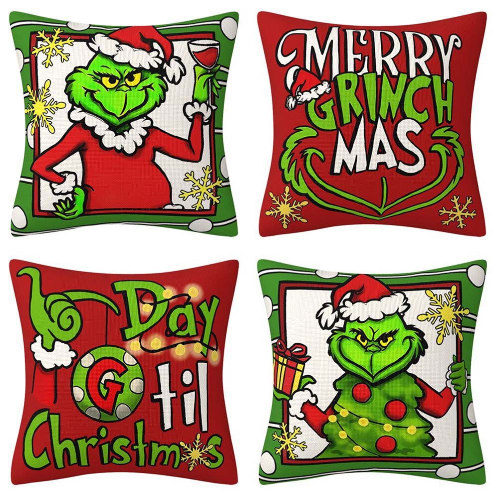 Grinch Christmas Pillow Cover Amazon Home Christmas Decoration Cushion Sofa Pillowcase Combination - Korvel