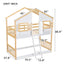 Twin over Twin House Bunk Bed with Roof , Window, Window Box, Door , with Safety Guardrails and Ladder, Natural/White - Korvel