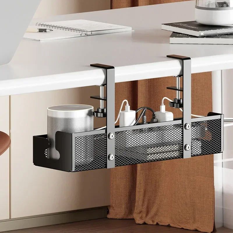 No-drill under-desk cord rack: metal mesh, high-load cable holder. - Korvel
