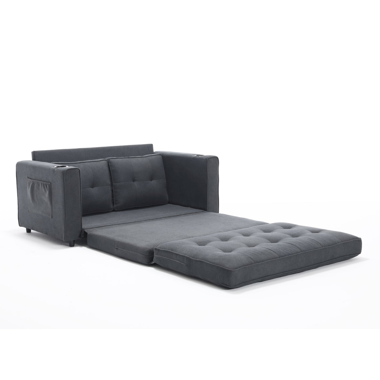 Three in one soft cushion cushion cushion sofa, folding mattress sofa bed, with side pockets and cup holder, dark gray - Korvel
