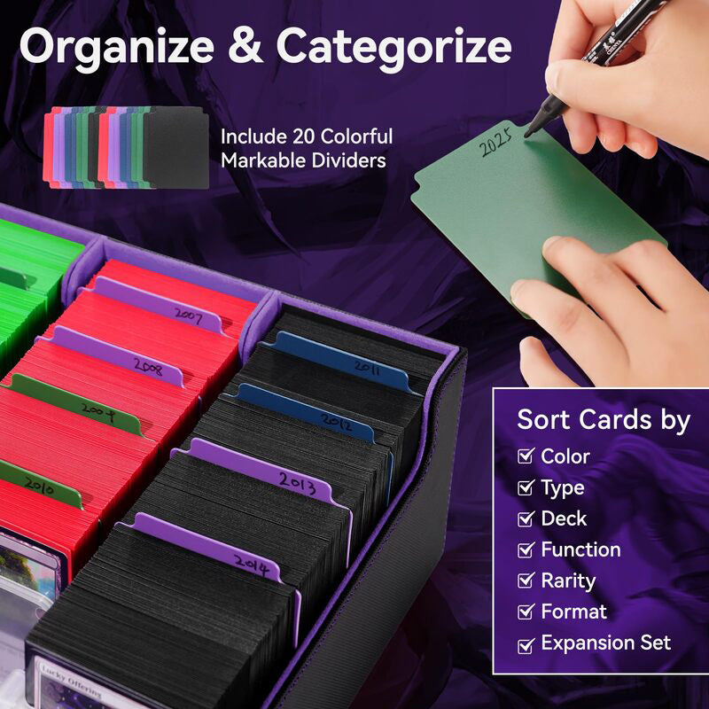 3800+ Capacity Card Storage Box. Includes 20 Dividers, 5 Supporters, Leather Magnetic Closure. Great for YuGiOh & MTG Cards. - Korvel