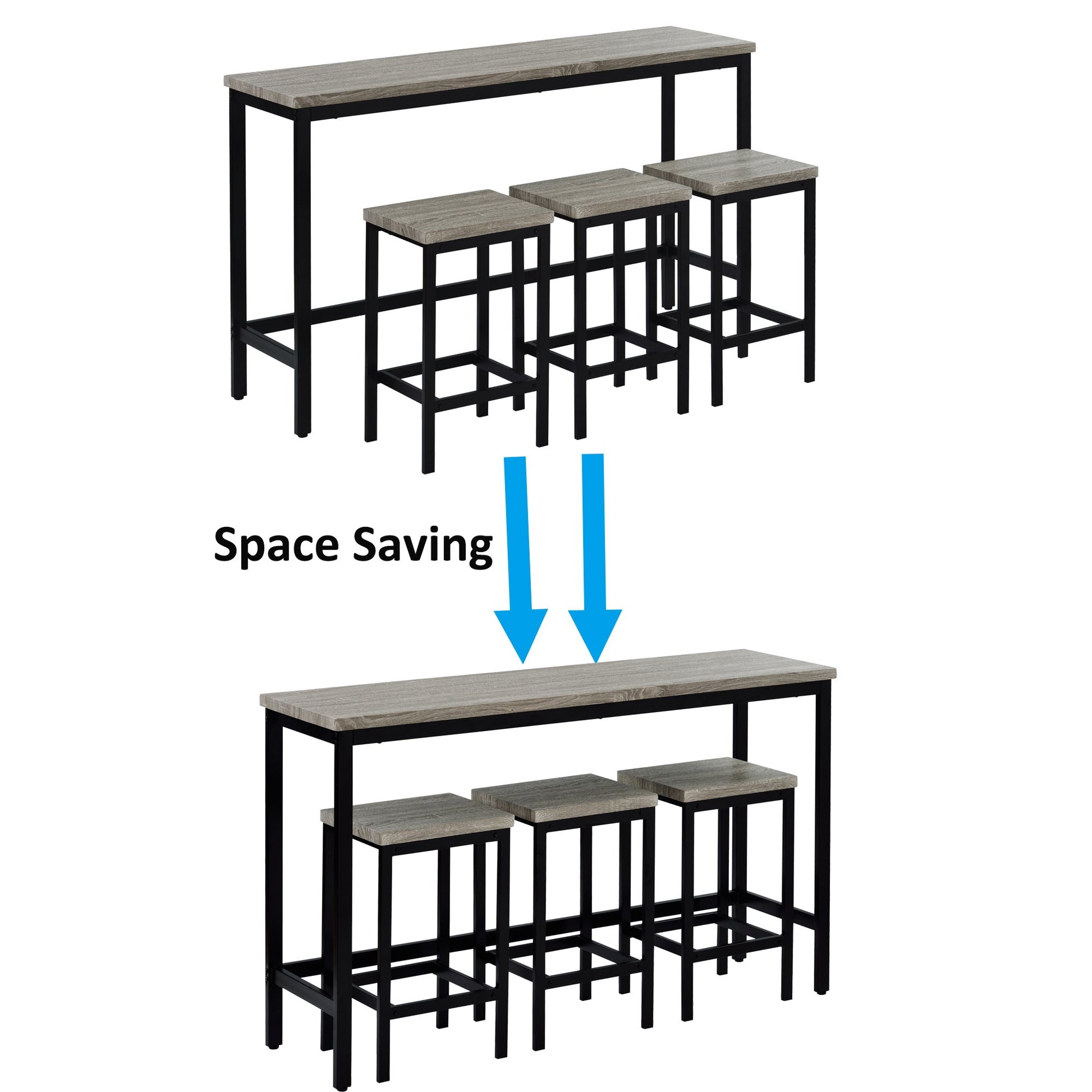 TOPMAX Counter Height Extra Long Dining Table Set with 3 Stools Pub Kitchen Set Side Table with Footrest  Gray - Korvel