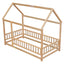 Lit en bois taille twin avec cadre de toit de maison et barrières de sécurité