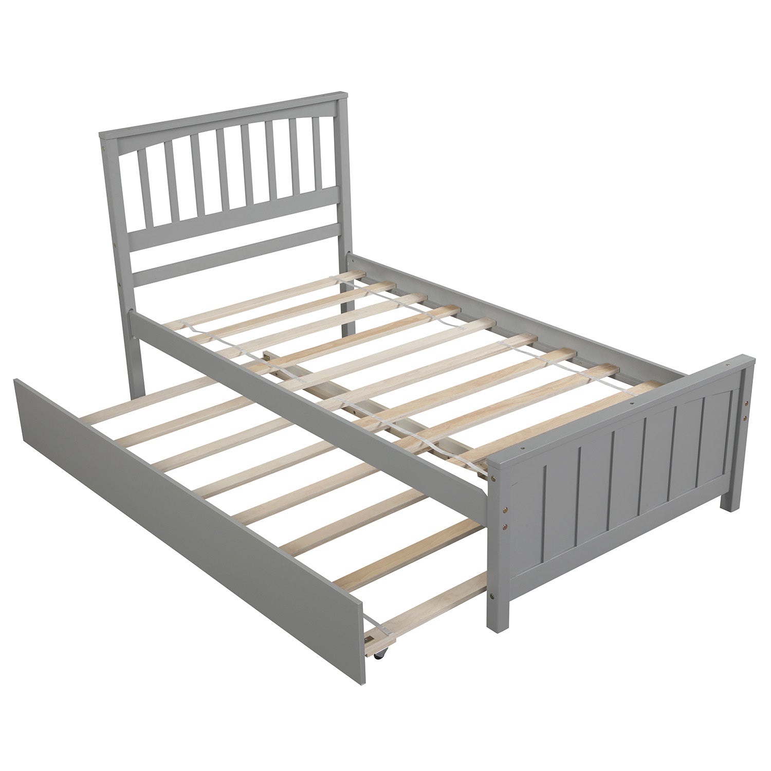 Twin size Platform Bed with Trundle Gray - Korvel
