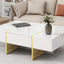 ON-TRANS 47.2 inch x 31.4 inch multifunctional rectangular sofa table with 2 drawers and gold wood grain leg center table, white - Korvel