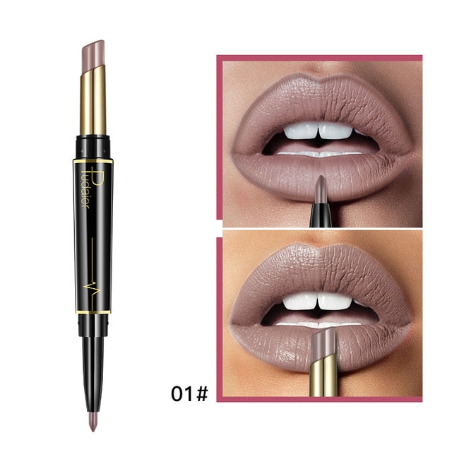 Matte Lipstick Wateproof Double Ended Long Lasting Lipsticks Brand Lip Makeup Cosmetics Nude Dark Red Lips Liner Pencil - Korvel