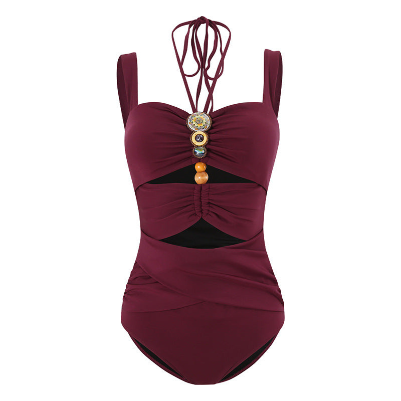 Conjunto de Traje de Baño de Una Pieza con Cuello Hueco Elegante
