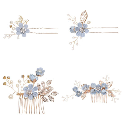 Luxury Blue Flower Hair Combs for Bridal and Special Occasions
