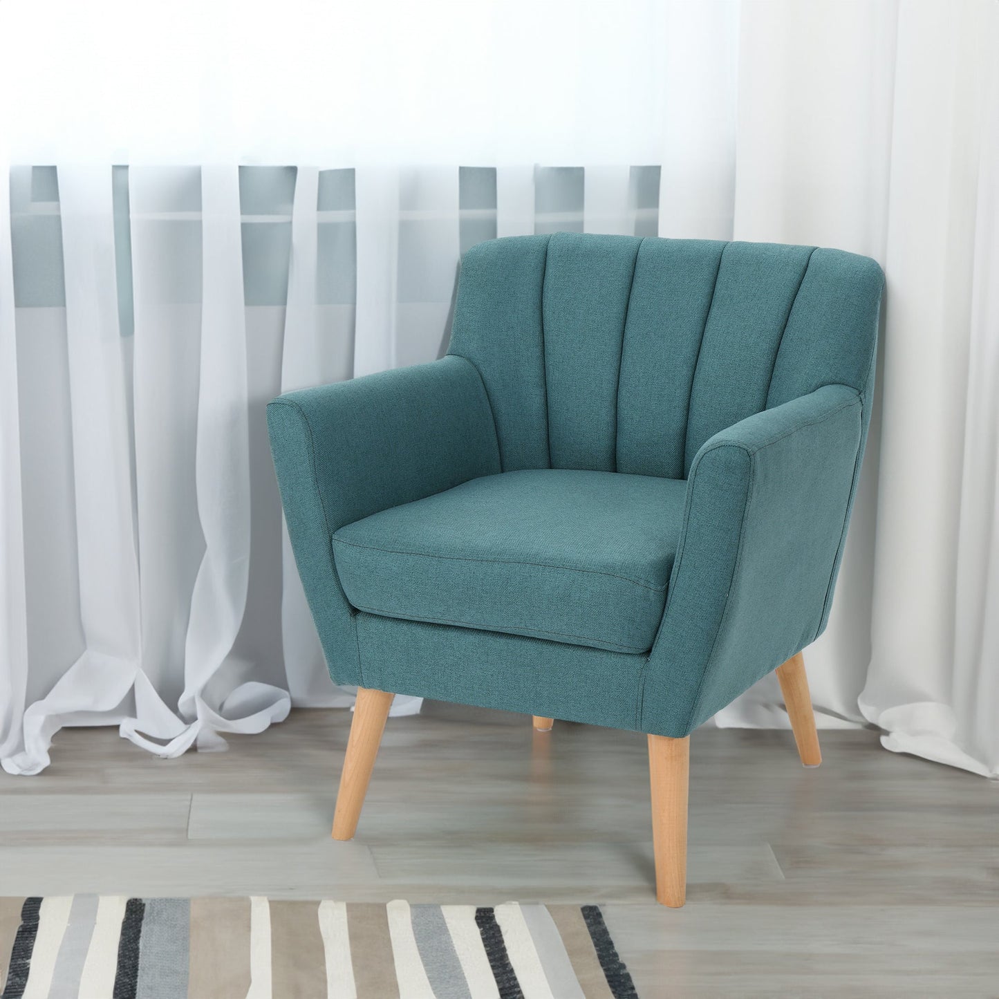 Mid Century Modern Dark Teal Fabric Club Chair