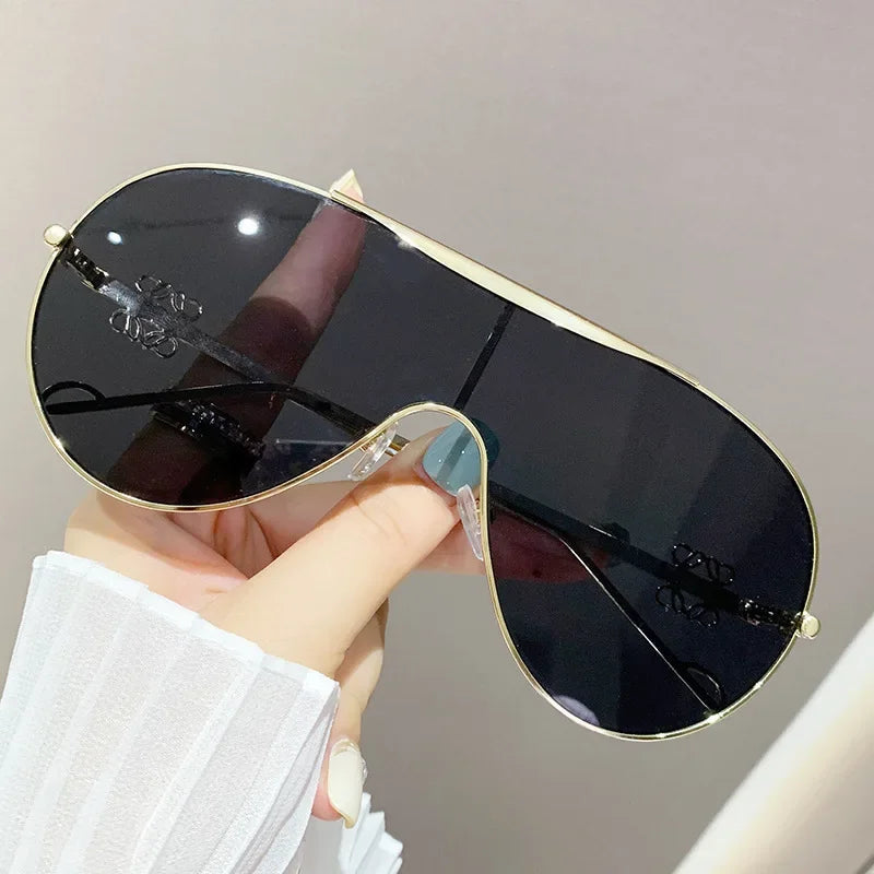Metal one-piece sunglasses, one-piece large-frame sports goggles, cycling windproof sunglasses, men's and women's advanced sense - Korvel