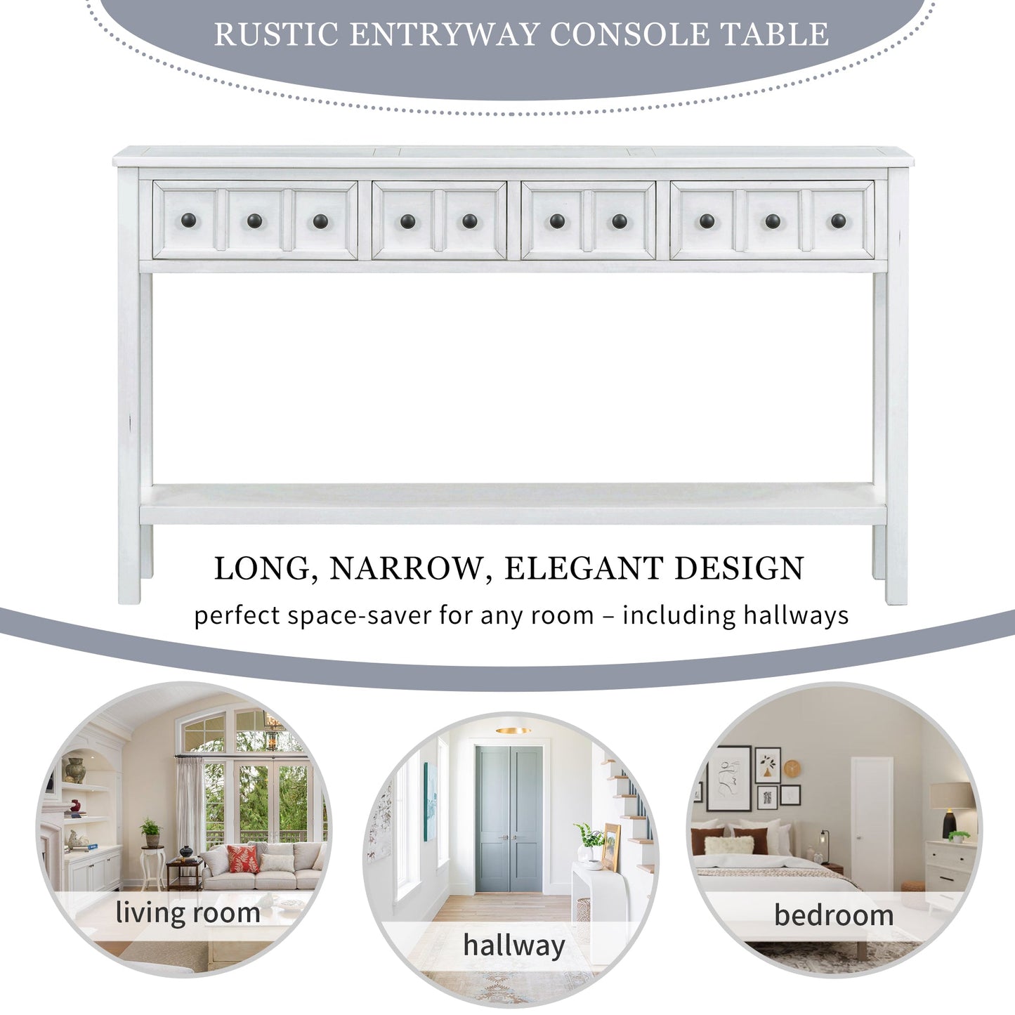 TREXM Rustic Entryway Console Table - 60" Long with Storage