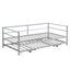 Twin Size Metal Daybed with Adjustable Trundle  Pop Up Trundle  Silver - Korvel