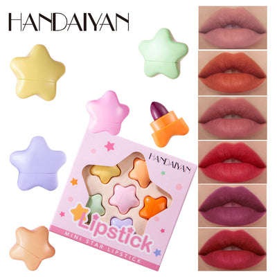 HANDAIYAN Pentagram Mini Lipstick 6 Color Set Star Mini Lipstick Set Portable Lipstick - Korvel