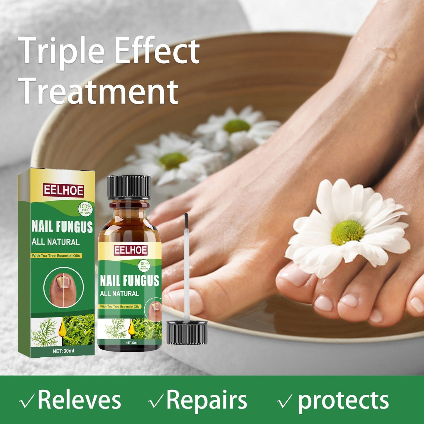 Solution de réparation des ongles avec essence d'huile d'arbre à thé