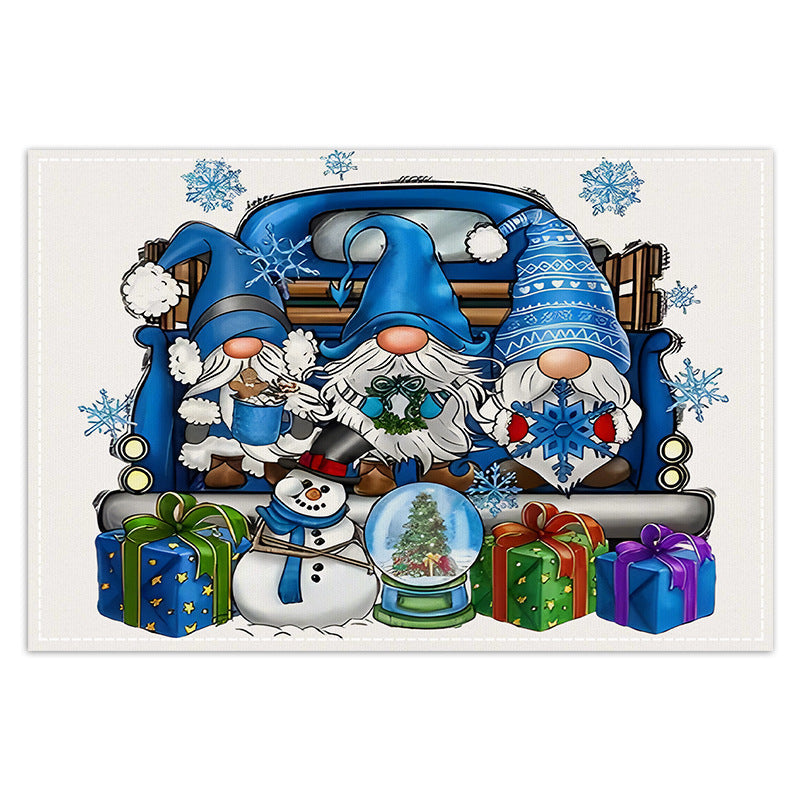 Nappes en lin imprimées Gnome de Noël - Série Bleue