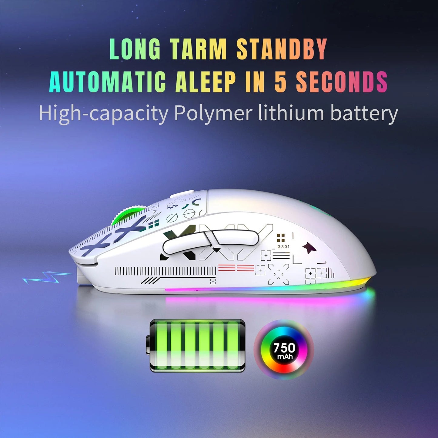 HXSJ T90 Wireless Mechanical Gaming Mouse with RGB Lighting