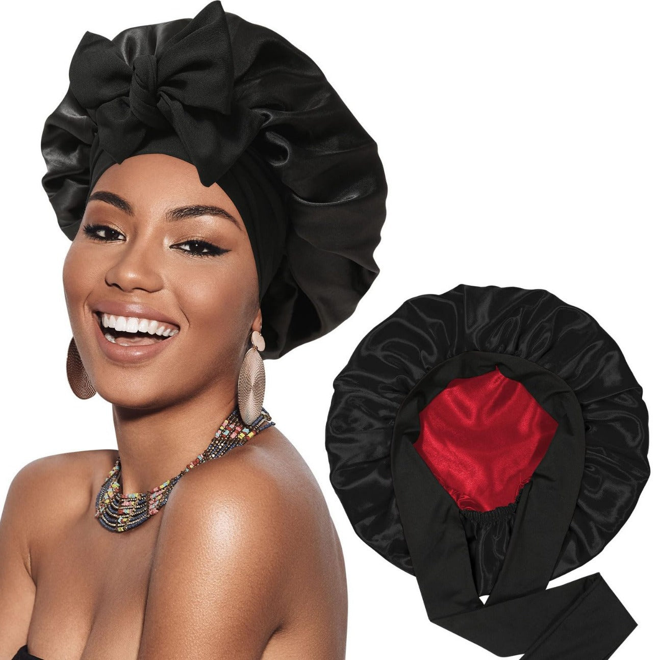 Elegant Satin Bow Nightcap for Hair Care
