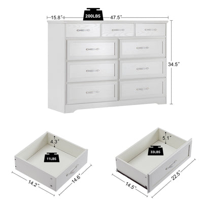 Elegant 9-Drawer Dresser with Antique Handles