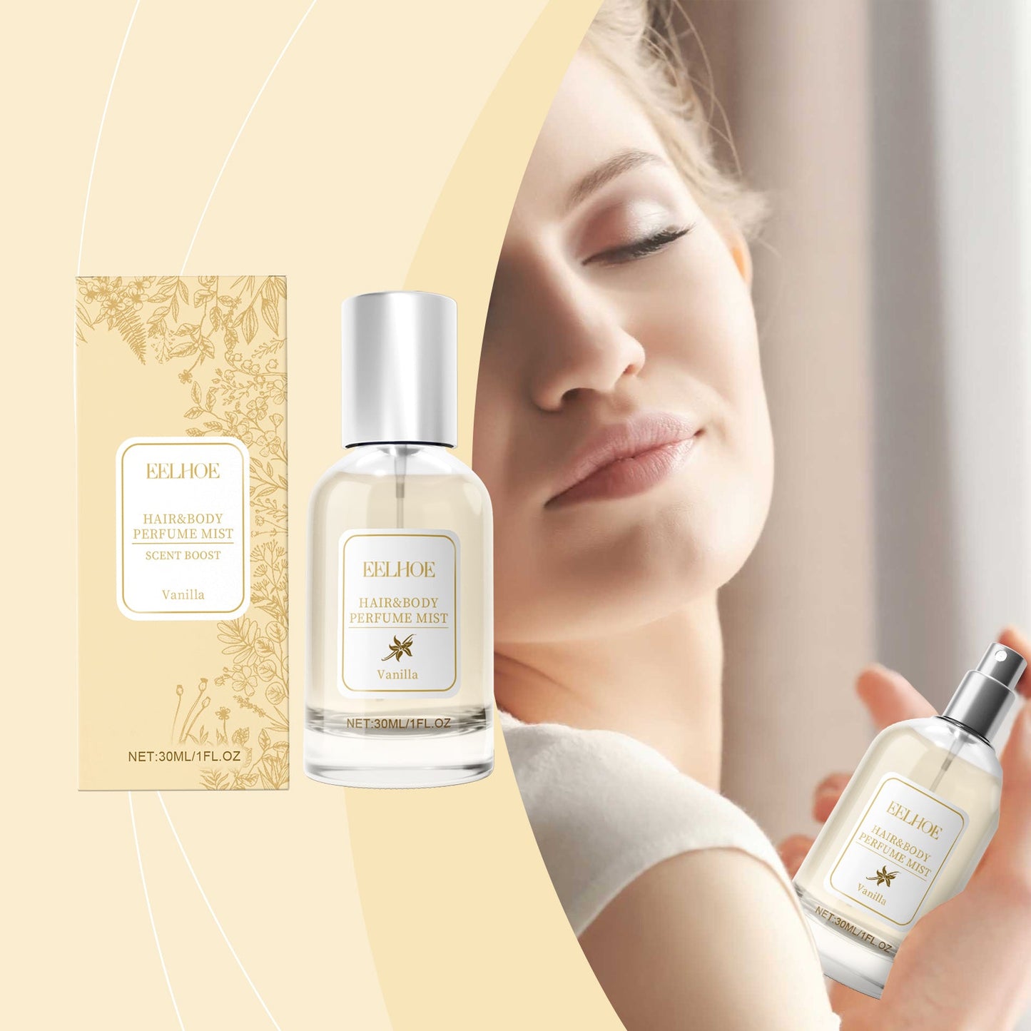 Spray de Perfume para el Cuerpo y el Cabello de Vainilla - Fragancia Duradera