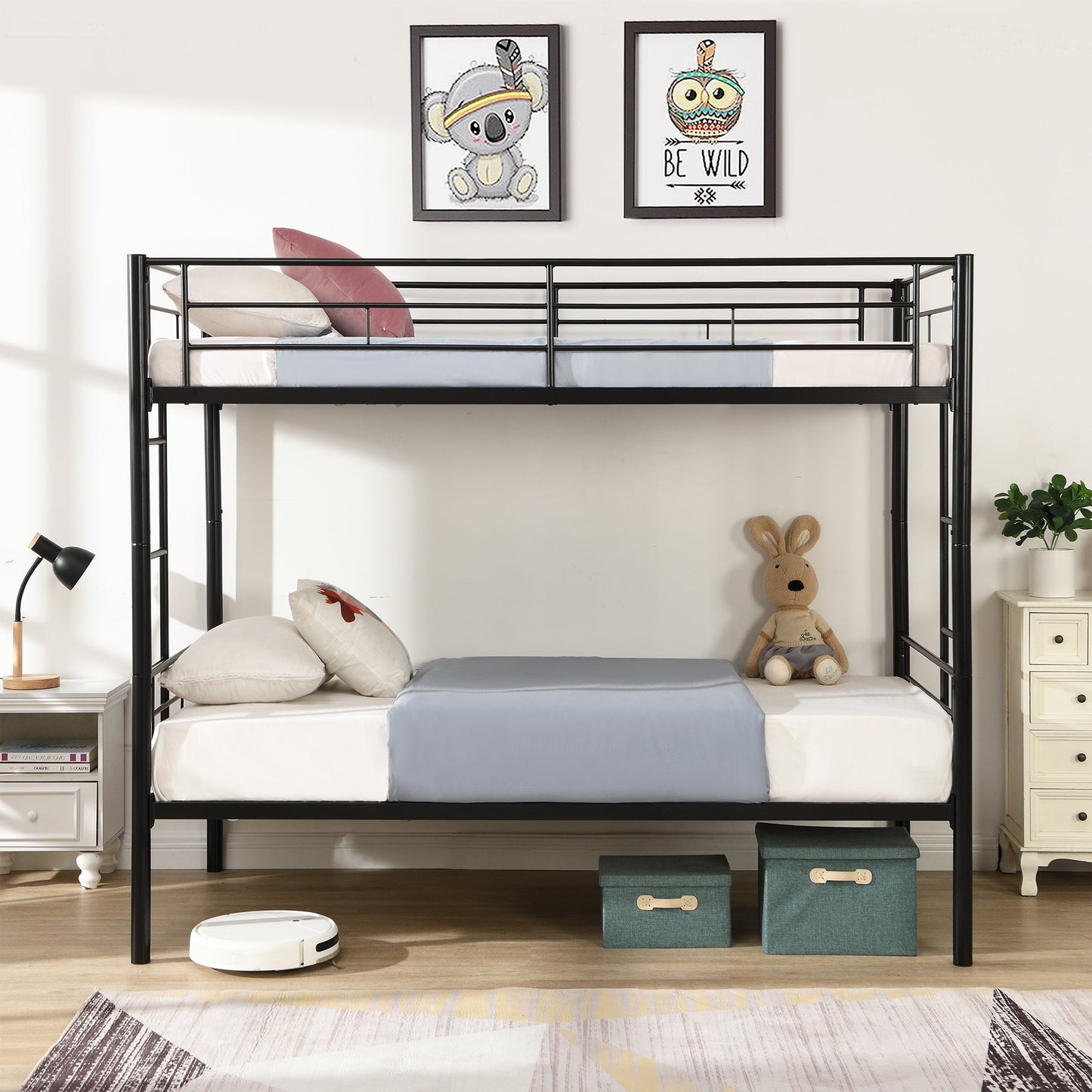 Premium Bunk Bed with Dual Ladders and Guardrail - Black