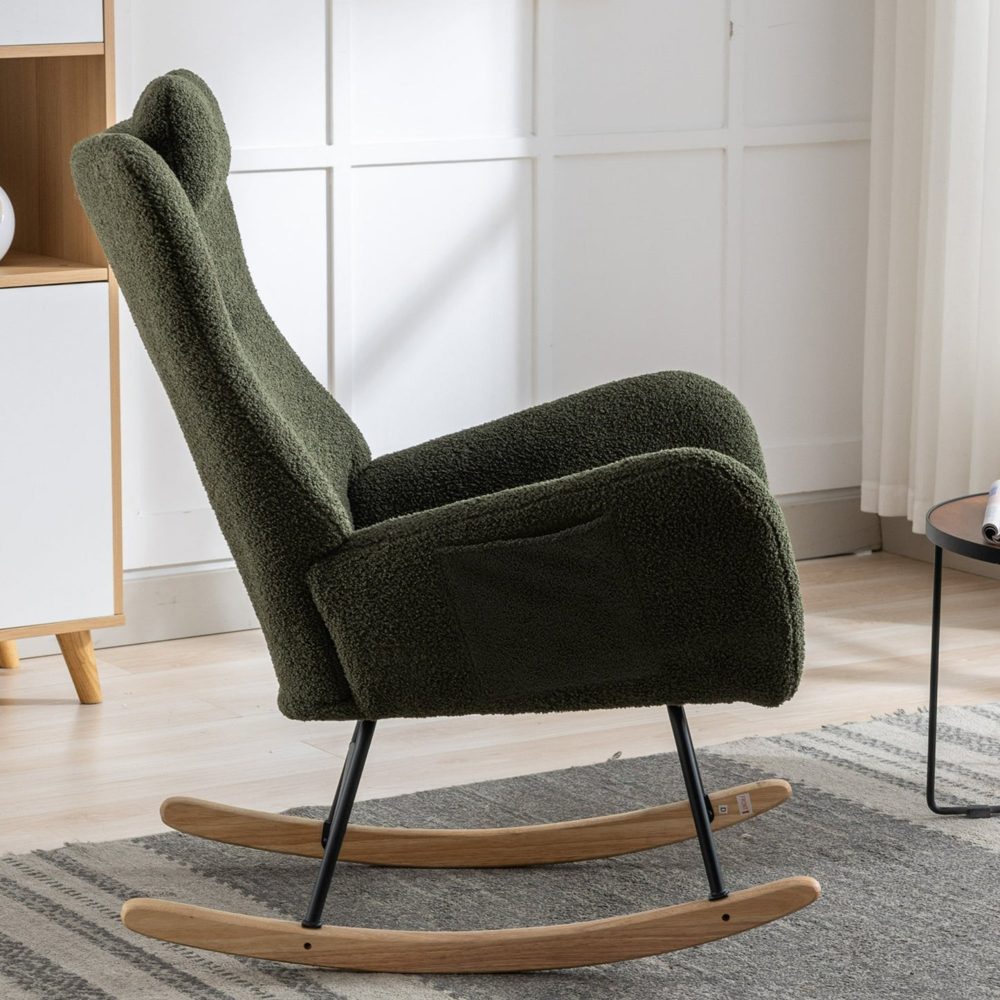35.5-Inch Soft Teddy Fabric Rocking Chair with Pockets
