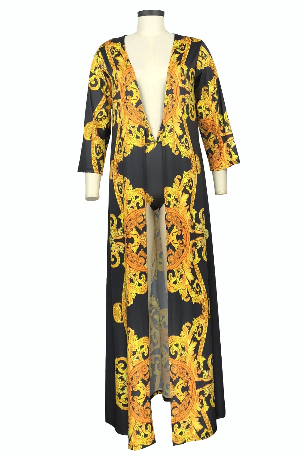 Printed Plunge One-Piece and Cover Up Swim Set - Korvel