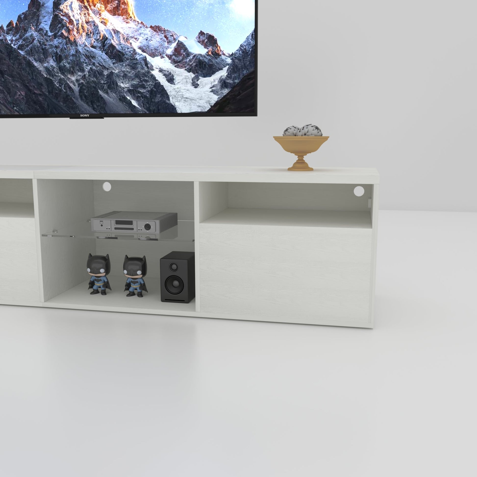 TV console with storage cabinet, 82.6-inch long LED TV stand with 31 mode switching lights (white, suitable for 75/80 inch TVs) - Korvel