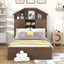 Twin Size Wood Platform Bed with House-shaped Storage Headboard and 2 Drawers Walnut - Korvel