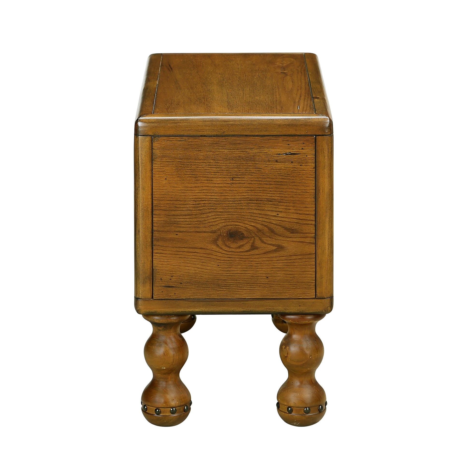 Solid wood end table, rectangular 23.6 inch narrow edge table with drawers, vintage bedside table， Antique Brown - Korvel