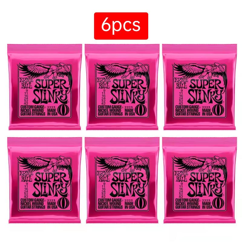 6 sets of Ernie Ball Slinky guitar strings (models 2003, 2215, 2223, 2221, nickel - wound) for electric & acoustic guitars - Korvel