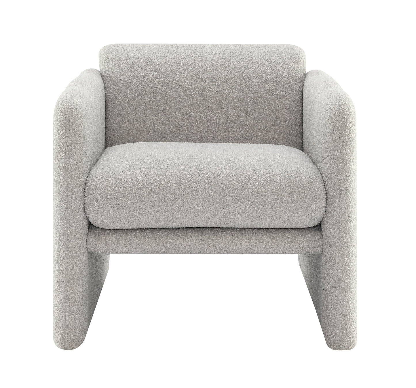 Armchair with wavy armrests, metal decorations on both sides of the armrests, made of Teddy cloth, light gray - Korvel