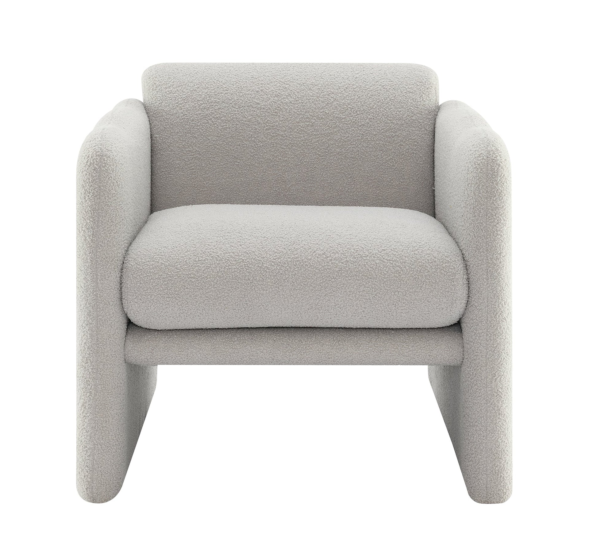 Armchair with wavy armrests, metal decorations on both sides of the armrests, made of Teddy cloth, light gray - Korvel